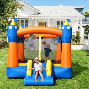 Costway Kids Cute Castle Jumping Bouncer with Basketball Rim and Slide