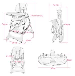 Costway 4 in 1 Folding Baby High Chair with Removable Tray and Storage-Pink