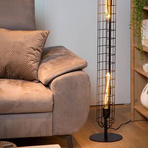 Lattice floor lamp with a metal cage