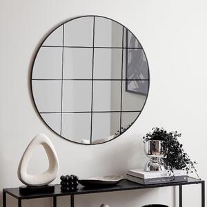 Window Round Wall Mirror Painted Lines 80cm Black