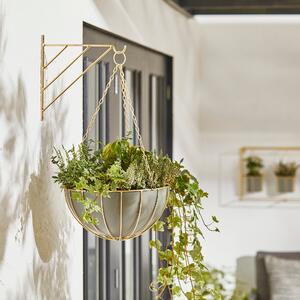 Grey Wire Hanging Basket with Gold Bracket Grey/Gold