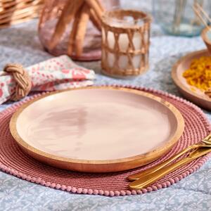 Pretty Boho Pink Wooden Large Plate Pink