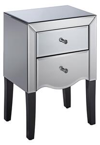 Palermo 2 Drawer Bedside Table, Mirrored Silver