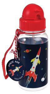 Space Age Rocket Kids Water Bottle Navy Blue/Red/White