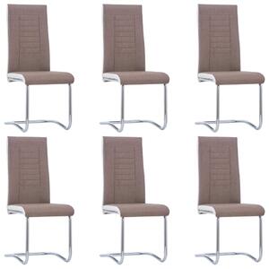 Cantilever Dining Chairs 6 pcs Brown Fabric