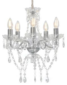 Chandelier with Crystal Beads Silver Round 5 x E14