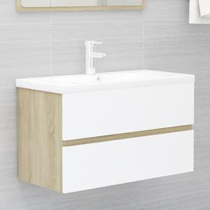 Sink Cabinet with Built-in Basin White and Sonoma Oak Engineered Wood