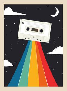 Art Print retro party poster with cassette tape, martinwimmer