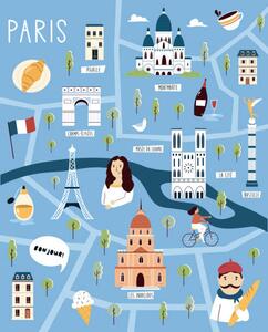 Photography Colorful illustrated cartoon map of Paris,, undefined undefined