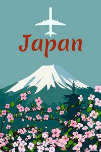 Art Print Travel poster mount Fuji Japan retro, VectorUp