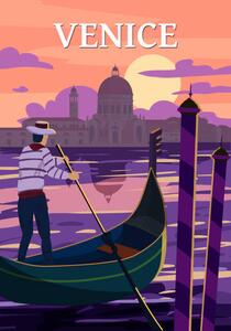 Art Print Venice Italia Poster retro style. Sunset, VectorUp