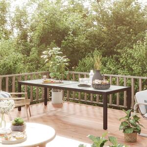 Garden Table Brown 250x100x75 cm Tempered Glass and Poly Rattan