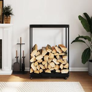 Log Holder with Wheels Black 76.5x40x108 cm Solid Wood Pine
