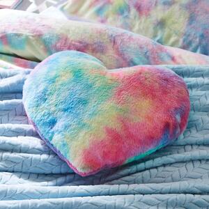Dunelm Rainbow Fleece Heart Cushion, 35cm x 38cm MultiColoured