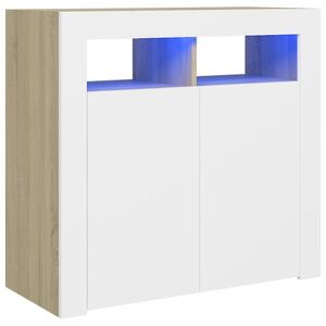 Sideboard with LED Lights White and Sonoma Oak 80x35x75 cm