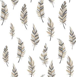 Urban Friends & Coffee Wallpaper Feathers White and Silver
