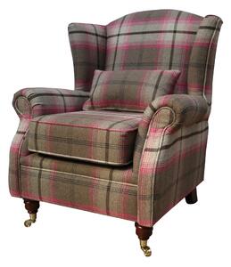 Wing Chair Original Fireside High Back Armchair P&S Balmoral Fuchsia Pink Check Real Fabric
