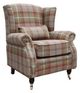 Wing Chair Original Fireside High Back Armchair P&S Balmoral Rust Check Real Fabric