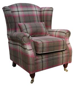 Wing Chair Original Fireside High Back Armchair P&S Balmoral Fuchsia Pink Check Real Fabric