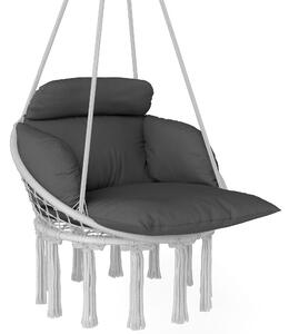 Outsunny Hanging Chair Outdoor Hammock Chair with Soft Cushion, Cotton Rope Boho Style Swing Chair, Hanging Garden Swing Seat for Indoor Outdoor, Dark Grey