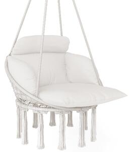 Outsunny Hanging Chair Outdoor Hammock Chair with Soft Cushion, Cotton Rope Boho Style Swing Chair, Hanging Garden Swing Seat for Indoor Outdoor, Cream White