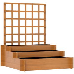 Outsunny 3 Tier Garden Planters with Trellis for Vine Climbing, Wooden Raised Beds, 95x95x110cm, Brown
