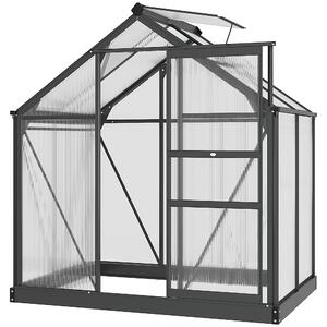 Outsunny Polycarbonate Greenhouse Large Walk-In Green House Garden Plants Grow Galvanized Base Aluminium Frame w/ Slide Door, 6 x 4ft, Grey Aosom UK