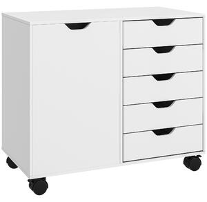 HOMCOM Mobile Filing Cabinet with 5 Drawers, Door and Adjustable Shelf, Rolling File Cabinet, Printer Table for Study