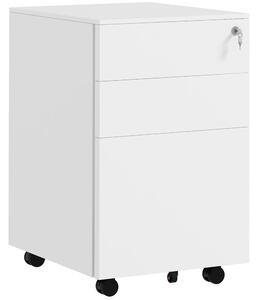 Vinsetto 3-Drawer Vertical Filing Cabinet w/ Lock & Pencil Tray, Steel Mobile File Cabinet w/ Adjustable Hanging Bar for A4 & Letter Size, White