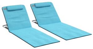 Outsunny Metal Frame PE Fabric 2 Pieces Outdoor Beach Reclining Chair Set w/ Pillow Light Blue Aosom UK