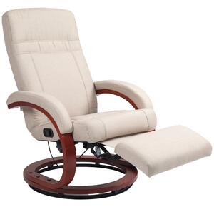 HOMCOM Swivel Recliner Chair with Extended Footrest, Manual Reclining Armchair with Wood Base for Living Room, Bedroom, Beige