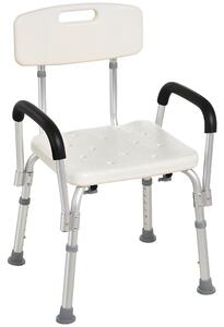 HOMCOM Portable Shower Chair, Adjustable Medical Stool, with Back and Armrest for Enhanced Mobility, White