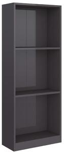 3-Tier Book Cabinet High Gloss Grey 40x24x108 cm Engineered Wood