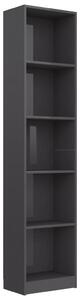 5-Tier Book Cabinet High Gloss Grey 40x24x175 cm Engineered Wood