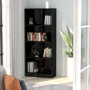 4-Tier Book Cabinet High Gloss Black 60x24x142 cm Engineered Wood