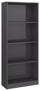 4-Tier Book Cabinet High Gloss Grey 60x24x142 cm Engineered Wood
