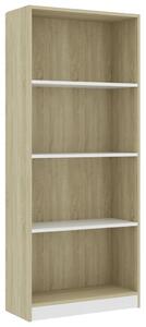 4-Tier Book Cabinet White and Sonoma Oak 60x24x142 cm Engineered Wood