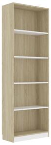 5-Tier Book Cabinet White and Sonoma Oak 60x24x175 cm Engineered Wood