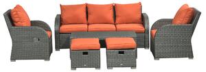 Outsunny 6pc Outdoor Rattan Wicker Furniture Set with 3-Seat Sofa, 2 Single Sofas, 2 Footstools and Coffee Table