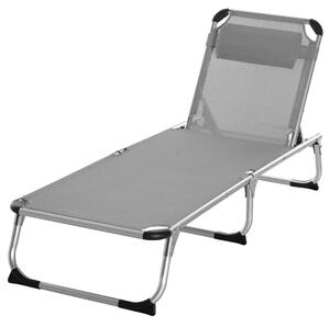 Outsunny Foldable Reclining Sun Lounger Lounge Chair Camping Bed Cot w/ Pillow 4-Level Adjustable Back Aluminium Frame Grey