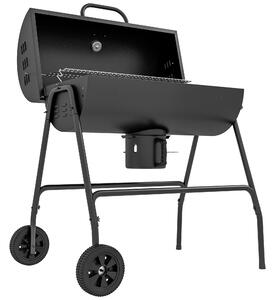 Outsunny Outdoor Wheeled Barrel Charcoal Barbecue Grill Trolley, Black