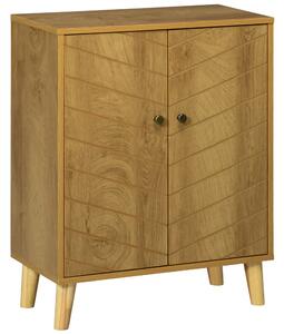 HOMCOM Vintage Storage Cabinet with Double Chevron Doors and Pine Wood Legs, Side Cabinet, Natural Wood Effect