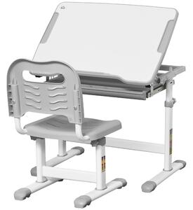 HOMCOM Kids Desk and Chair Set Height Adjustable Student Writing Desk Children School Study Table with Tiltable Desktop, Grey