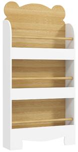 AIYAPLAY Kids Bookshelf, 3 Tier Children Bookcase, Bear Theme Toddler Space-Saving Bookcase for Living Room, White
