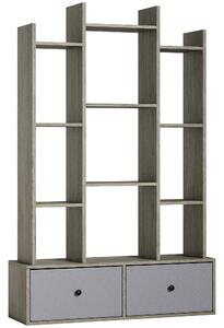 HOMCOM 12 Shelf Storage Unit, with Drawers - Graphite Wood Effect