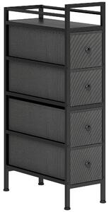 HOMCOM 4 Drawer Fabric Dresser Chest of Drawers, Slim Storage Cabinet with Steel Frame for Small Spaces, Bedroom, Black