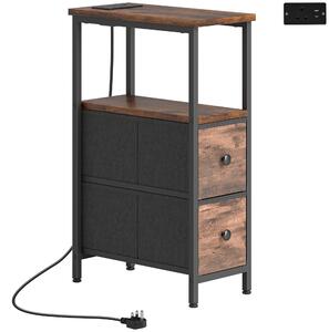 HOMCOM Narrow Side Table with Charging Station, 2 Drawers, AC Outlet & Dual USB Ports, Modern Storage for Bedroom & Living Room Aosom UK
