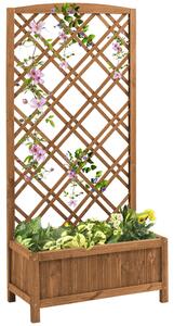 Outsunny Garden Planter with Trellis, Wooden Raised Bed for Garden with Lattice Trellis for Vegetables, Herbs and Flowers, Brown