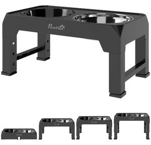 PawHut Raised Dog Bowl, Foldable Elevated Dog bowls with Slow Feeder, 4 Adjustable Heights, for Small Medium Large Breeds