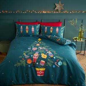 Catherine Lansfield Christmas Nutcracker Reversible Green Duvet Cover & Pillowcase Set